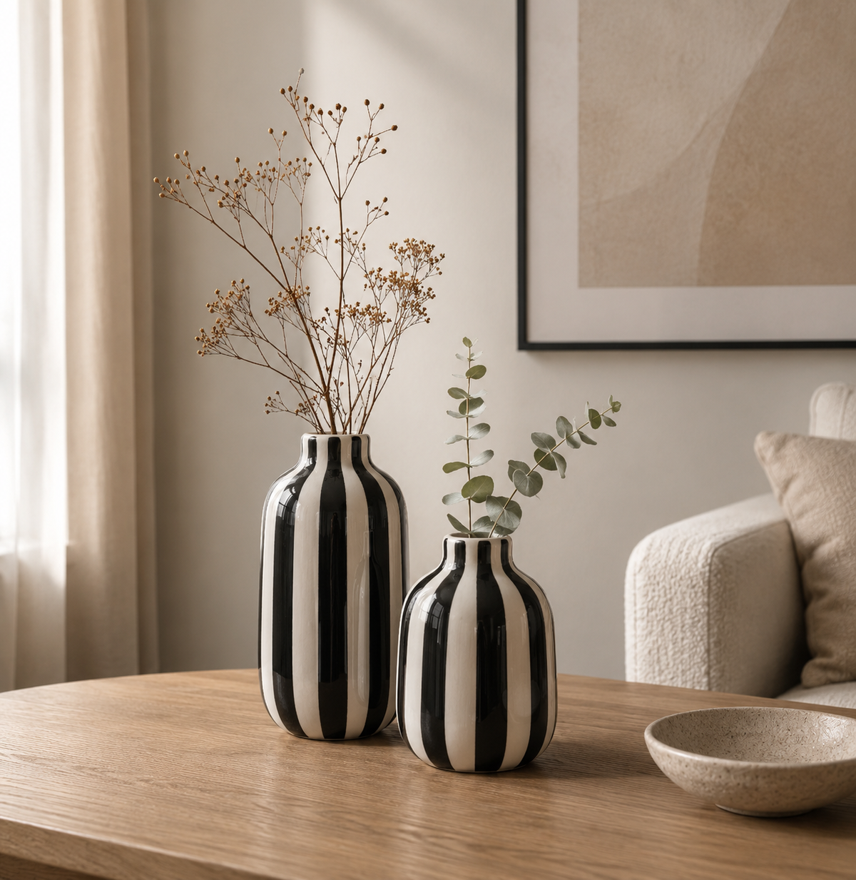 Duo Vases Porcelaine Rayée