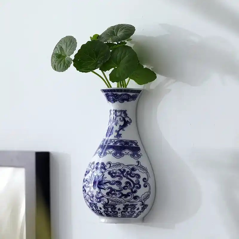 Vase Mural Céramique Bleu et Blanc