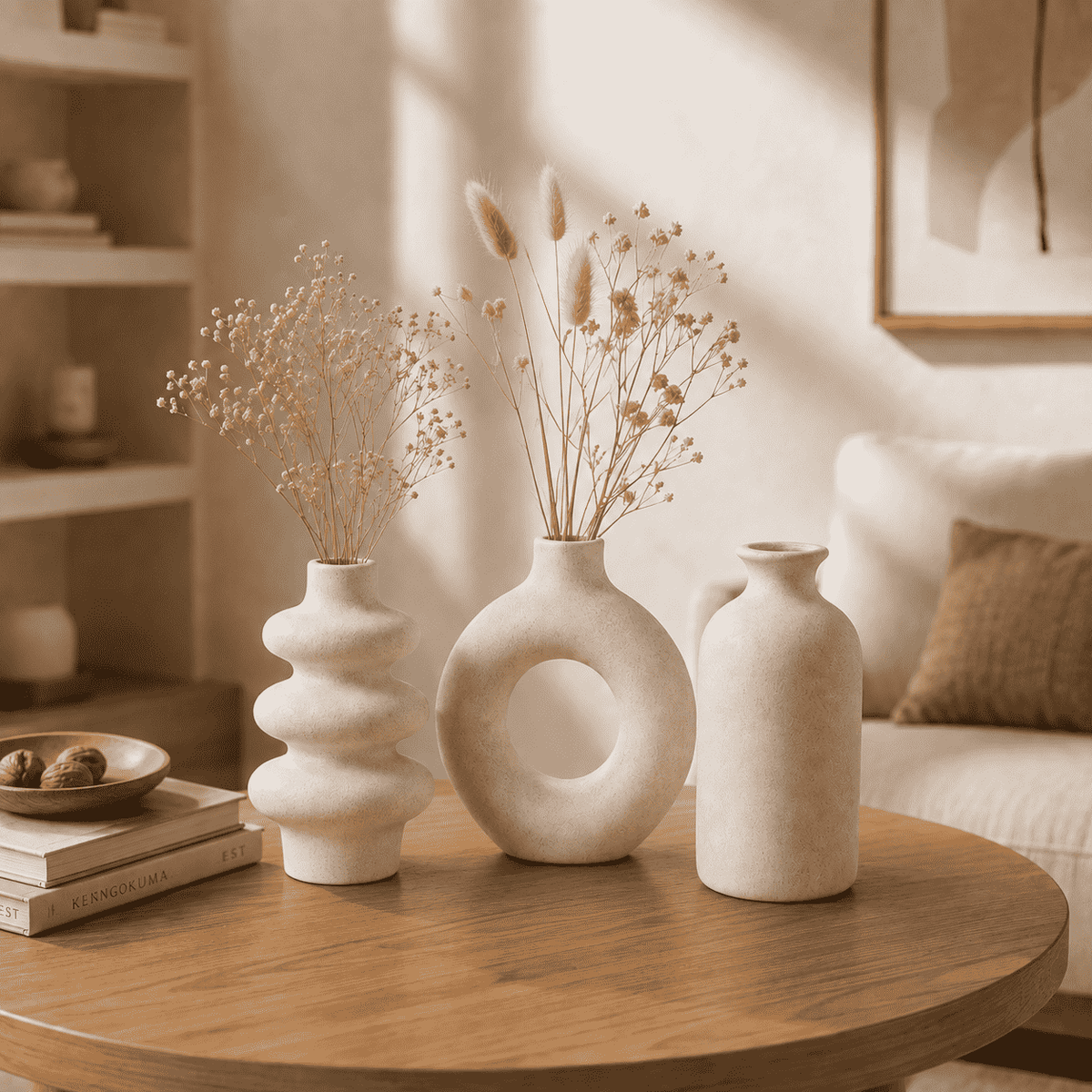 Trio Vases Céramique Bohème Noir & Blanc