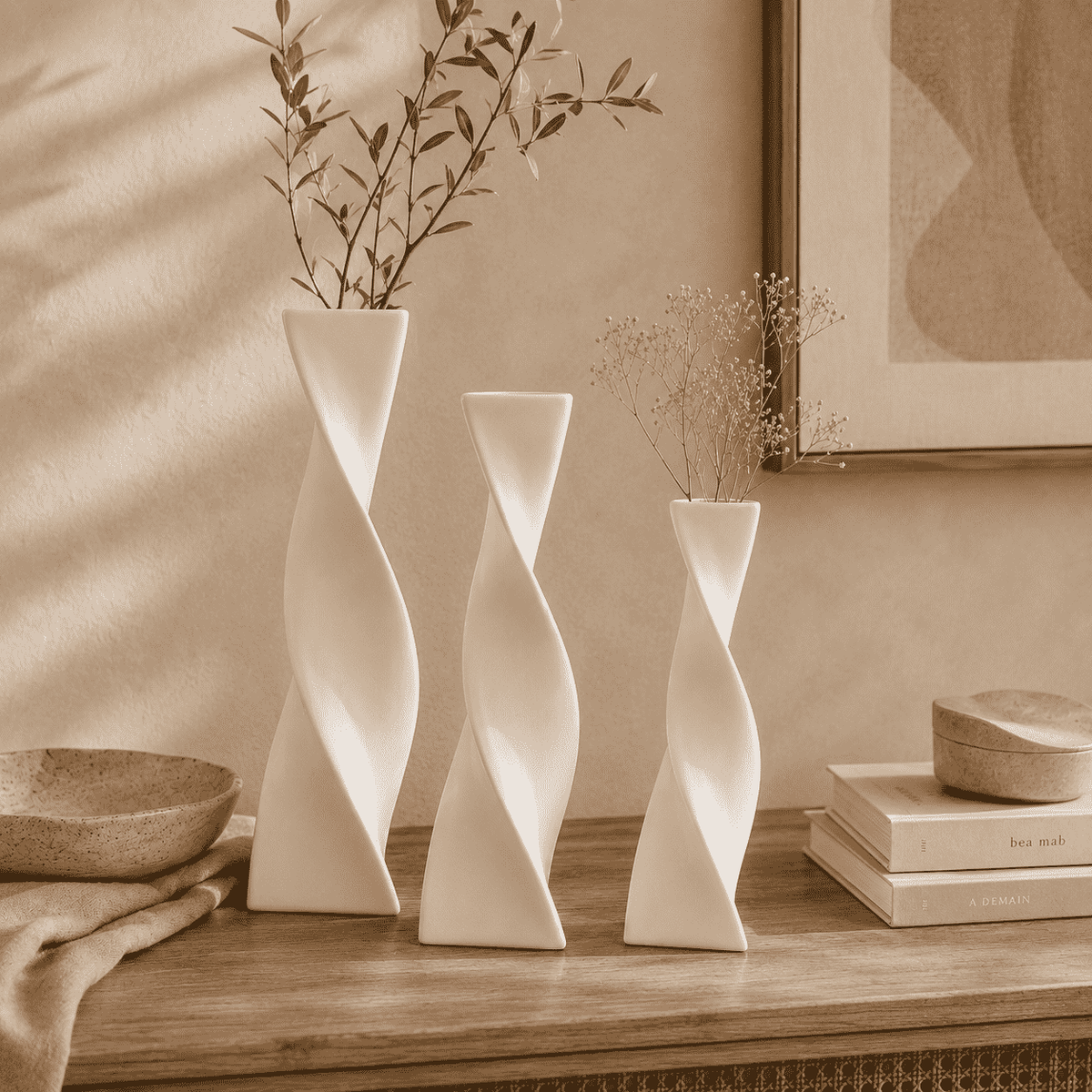 Trio Vases Céramique Sculptés