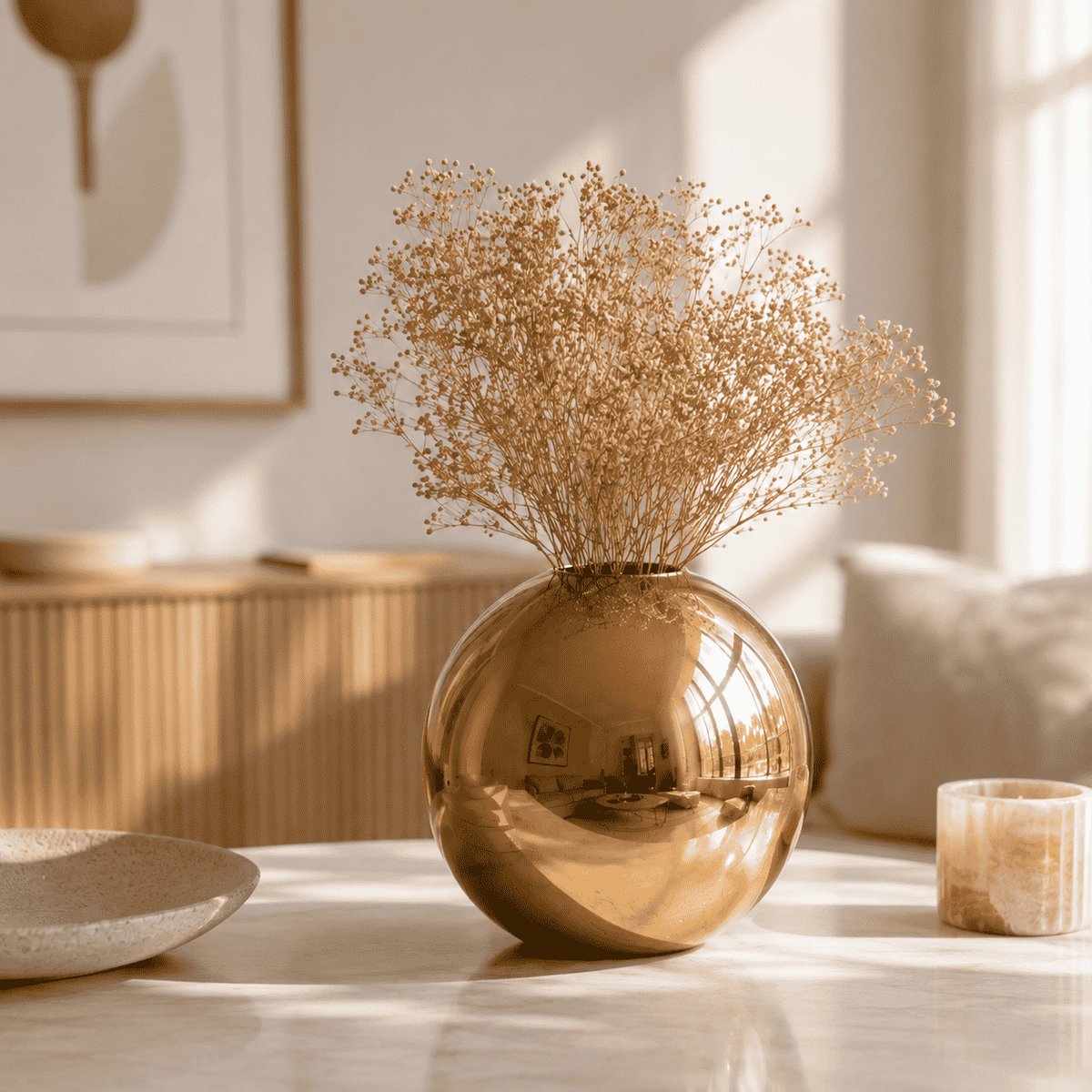 Vase Boule Céramique Dorée