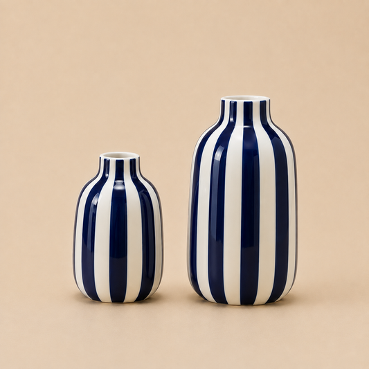 Duo Vases Porcelaine Rayée