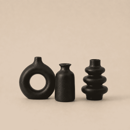 Trio Vases Céramique Bohème Noir & Blanc